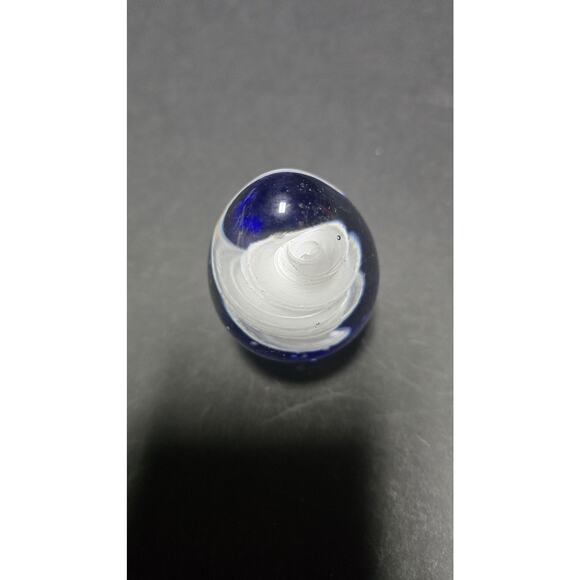 Signed Art Glass Egg Paperweight Cobalt Blue Clear White Swirl Studio Decor - Picture 5 of 10